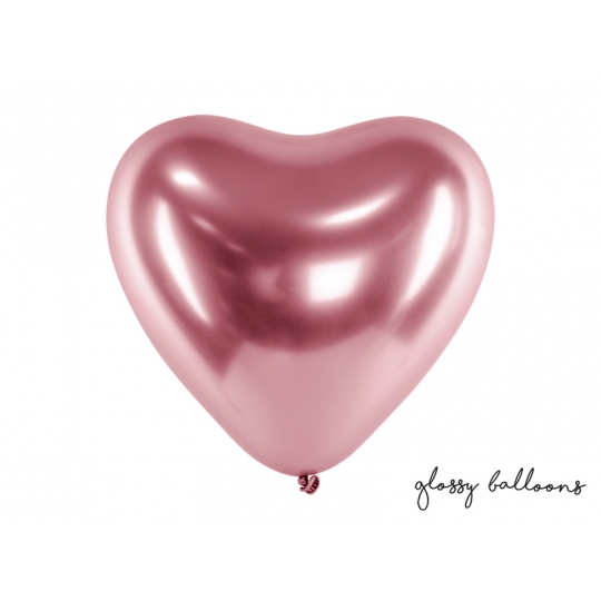 Balony Glossy 30cm, Serca, różowe złoto
