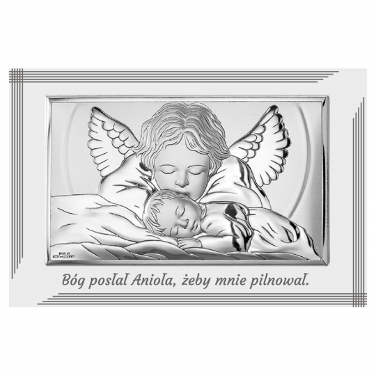 Obrazek Srebrny z modlącym się Aniołkiem 11x9,6cm