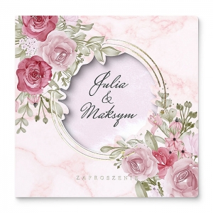 Zaproszenia Ślubne w kolorze pastelowego różu z malowanymi kwiatami
