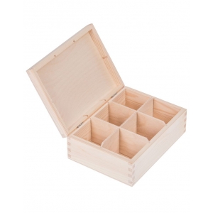 Pudełko na herbatki, drewniana herbaciarka z sześcioma przegrodami 