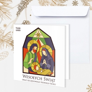 Kartka świąteczna z witrażem religijnym 